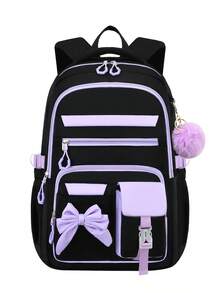 Teen Casual Bowknot Backpack, Fits 15.6 Inch Laptop, With Adjustable Shoulder Straps, Suitable For Daily Commute And School Use - PURPLE1 - View 1