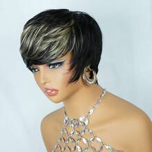 Natural Ombre 1B/27 Gradient Color Pixie Short Wig, Full Lace Remy Human Hair Wig, 4 Inch Short Wig, Brazilian Remy Layered Wig, Short Pixie Wig, Human Hair Wig For Women, Burgundy 1B/99J Multi-Color Lace Front Wig, Halloween And Christmas Costume - 間色 - 查看 3