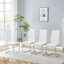 Modern, Minimalist Dining Chair Set (Set Of 2) / Dining Chairs With PU Upholstery / Easy Assembly, Load Capacity Up To 150 Kg, / Suitable For Dining Rooms, Kitchens And Living Rooms - White + Silver (2 Pieces) - View 7