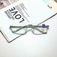 1PC Metal Rimless Rectangular Small Frame Glasses, Daily Commute Minimalist Sexy Elegant Sophisticated Style, Casual Versatile Unisex Minimalist Classic Fashion Plain Lens , Ultra Lightweight Comfortable Wear - Silver - View 3