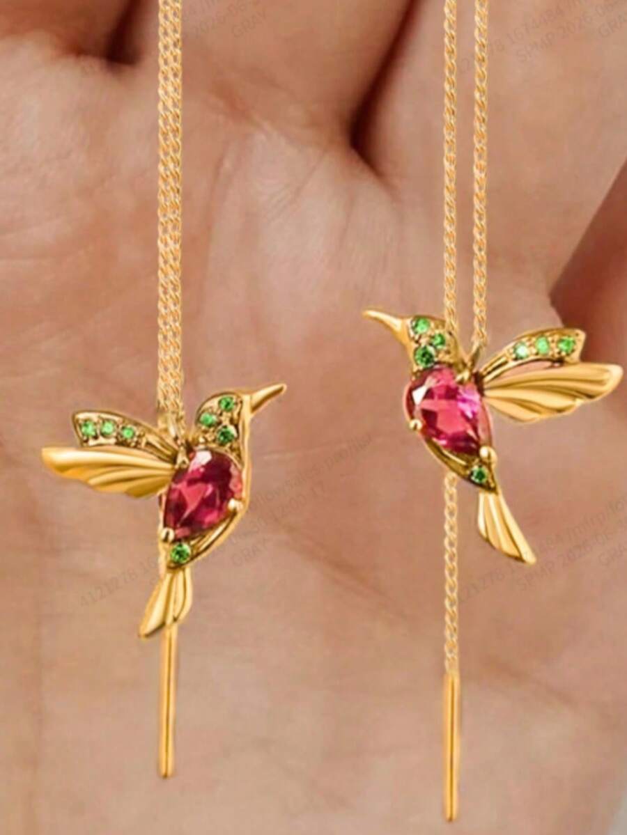 1對精緻蜂鳥流蘇耳環,動物主題吊墜飾品,適合女性日常配戴及婚禮等特殊場合 - 金色 - 查看 1