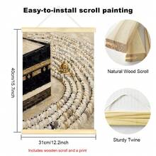 1 pezzo cartellone su tela astratto di architettura islamica con cornice/senza cornice, stampa artistica da parete con paesaggio di moschea araba in stile boho, decorazione per festival, pittura a rotolo religiosa per sala da preghiera, soggiorno, camera da letto, decorazione moderna per la casa - A - Visualizzare 11