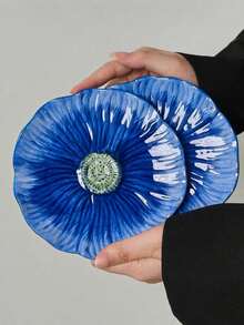 Cabin Kangaroo Blue Poppy Ceramic Plate, Hand-Painted Embossed Floral Dessert Plate, 6-Inch Aesthetic Snack Plate, Suitable For Appetizers, Snacks, Home Kitchen Tableware Decor, Housewarming Gift - Multicolor - View 3