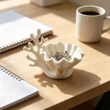 3D Printed PLA White Coral Shell Trinket Dish, Nautical Coral Branch Sculpture Storage Bowl, Multi-Functional Wavy Shell Decorative Tray For Mini Succulent Plants, Necklaces, Soaps And Small Accessories, Vanity Dresser Bathroom Desktop Organizer, Unique Coastal Table Decor And Housewarming Gift - Multicolor - View 4