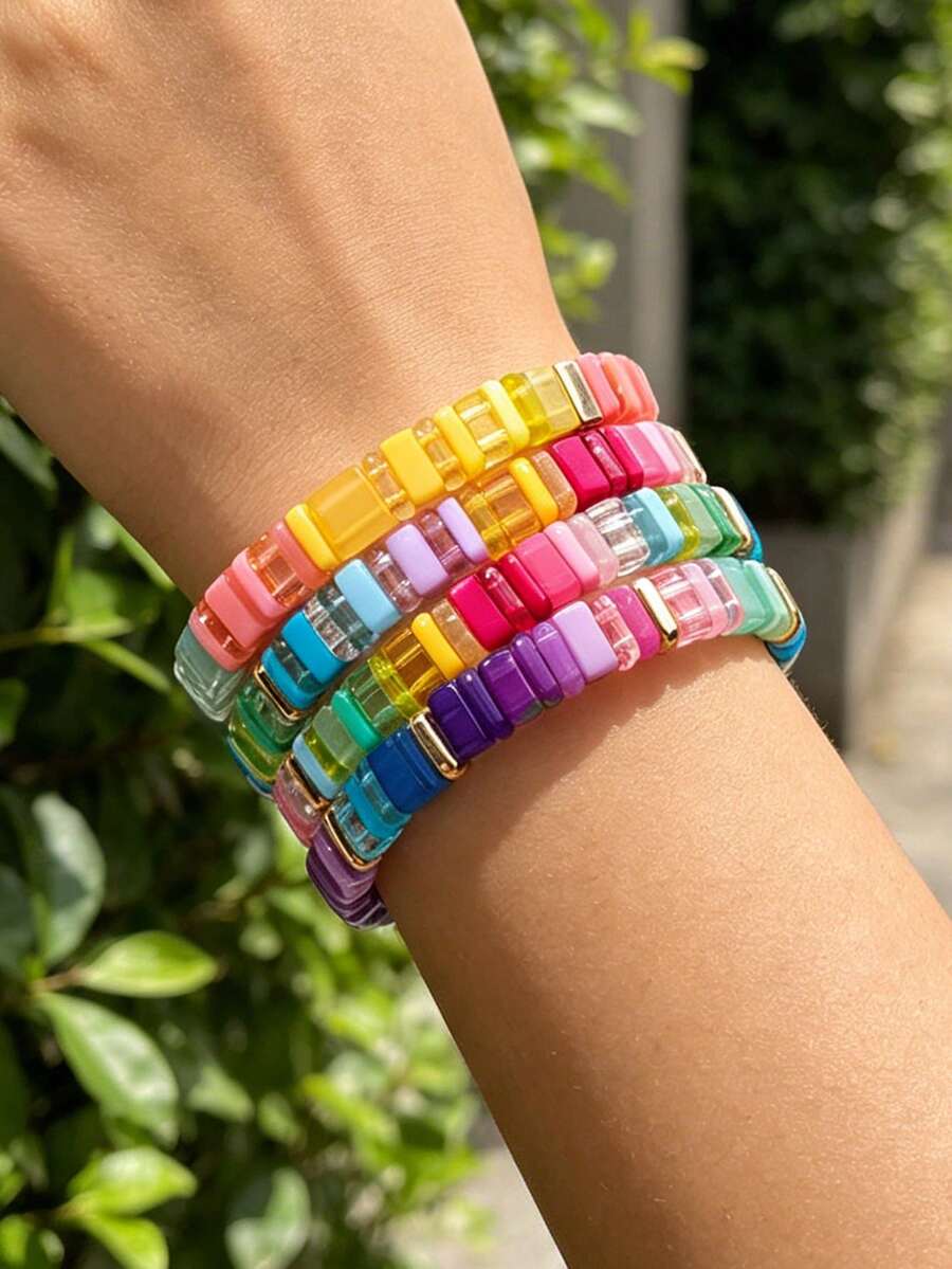 1pc Bohemian Style Creative Fashion Elegant Sweet Minimalist Dopamine Color Bracelet For Women, Sisters, Couples, Prom/Graduation Ceremony Jewelry Gift, Suitable For Daily Wear, Dating, Party, Holiday, Wedding Season, Commute, Halloween, Christmas - Colorful - View 1