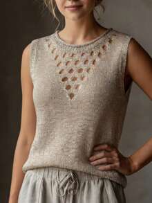Fashionable Women's Hollow Out Sequin Sleeveless Tank Top, Versatile Spring/Summer Blouse - Silver - View 3
