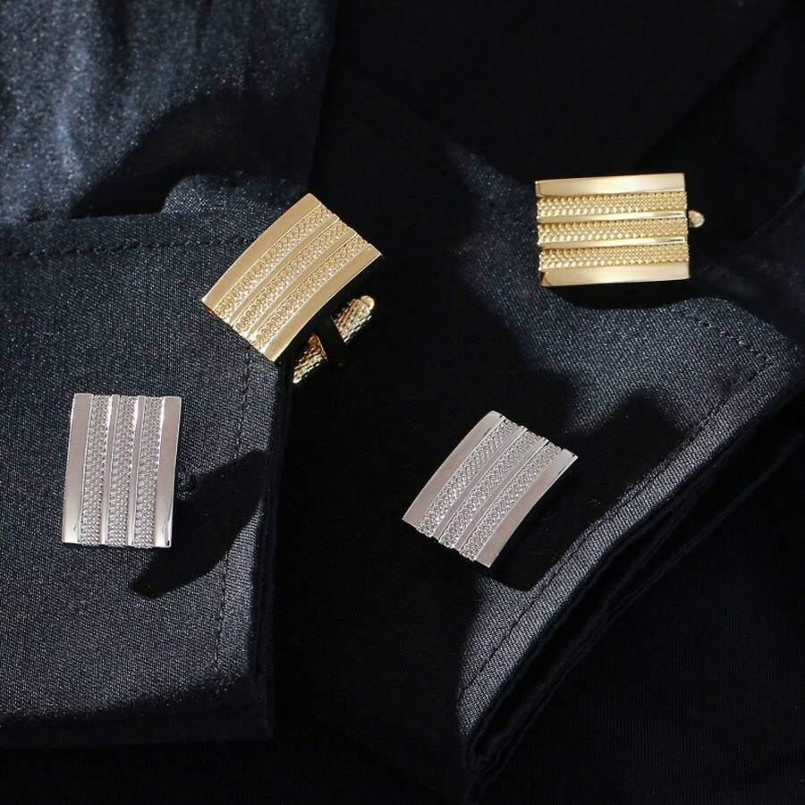 Men's Rectangular Strip Rhinestone Cufflinks Multi Line Crystal Inlaid Shirt Cuff Decor Office Business Suit Accessories - Multicolor - View 1
