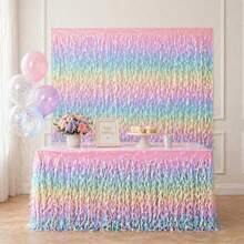 1pc Rainbow Gradient Table Skirt, Colorful Tassel Table Edge Decoration, Party Tablecloth Cover, Christmas Tabletop Decor, Birthday Wedding Banquet Decoration, Photo Backdrop Accessory, Theme Party Supplies, Holiday Celebration Event Party Decor - View 2