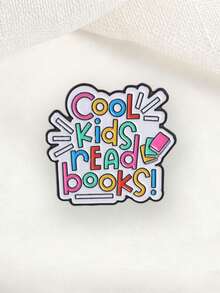 Broche de esmalte con lema de lectura colorido para niños, pin de metal con libro de dibujos animados, accesorio decorativo para bolso y escuela, niños geniales leen libros - Multicolor - Ver 5