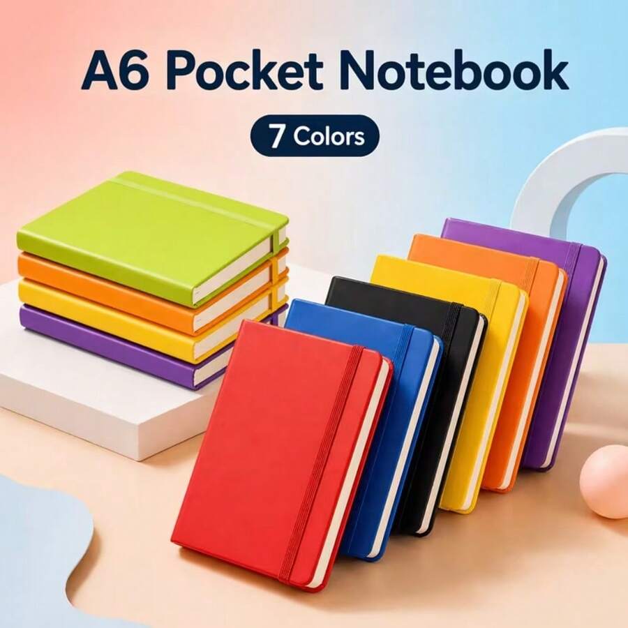 A6 Pocket Hardcover Notebook, 84 Sheets Thick Beige Paper, Premium PU Cover, Elastic Band Design Lined Pages, Office & Study Portable Notebook, School Supplies, School Stationery, School Supplies, Back To School Supplies - A - View 1