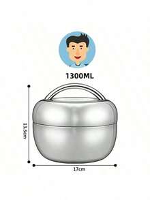 Stainless Steel Apple Shaped Bento Box, Stainless Steel Lunch Box, Travel Double-Layer Insulated Lunch Container, Reusable Portable Lunch Box For Office Workers And Students - Silver - View 10