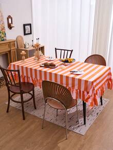 1pc Orange Velvet Ruffle Edge Tablecloth, American Country Style Simple Decorative Dining Table Cloth, Rectangular Coffee Table TV Cabinet Entryway Multi-Functional Cover, Suitable For Holiday Gathering Birthday Party Wedding Dinner Table Decoration Room Decoration Office Desk Coffee Table Mat Outdoor Picnic Mat Home Decor Room Decoration All Seasons - Orange - View 3