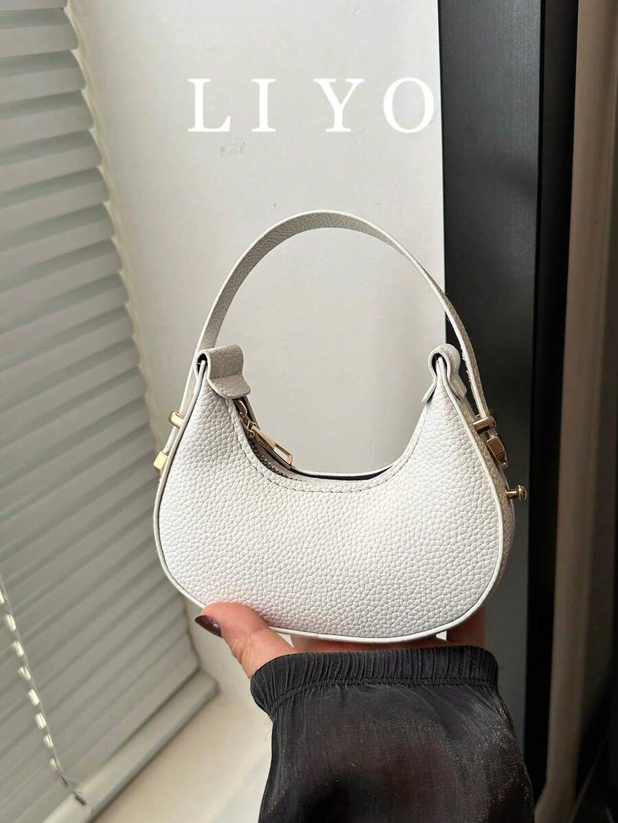 女士迷你可爱纯色手提包，时尚高品质轻便新月形单肩包