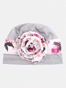 1 pièce Chapeau foulard à fleur latérale pour femmes, chapeau de chimiothérapie, chapeau post-partum, casquette de protection des cheveux, convient pour un port quotidien - gris - Voir 3