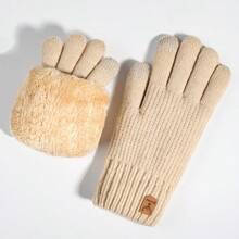 3 pares, guantes de punto cálidos para otoño/invierno, guantes de mujer cálidos anti-frío para ciclismo al aire libre con doble capa y forro térmico grueso con pantalla táctil, adecuados para actividades al aire libre en invierno - Multicolor - Ver 3