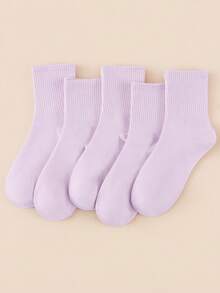 1/5/10 Pairs Unisex Solid Navy Blue Comfortable High Elastic Mid-Calf Socks, Suitable For Commuting, All-Season Wear, Moisture-Wicking, Breathable - Mauve Purple - View 7