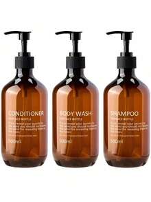 3 PiecesDispenser Bottle Set + 3 PiecesJar Set, 3 Bottles 500ml Brown Long-Neck Pump Bottles For Shampoo, Body Wash, Conditioner, Refill Bottles, Bath Salts, Lotion, Massage Cream Jars - Brown - View 4