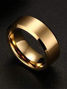 1件 8mm 男士極簡紋理戒指，珠寶禮品與派對小禮 - 金色 - 查看 1