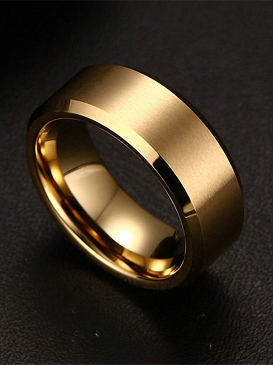 1件 8mm 男士極簡紋理戒指,珠寶禮品與派對小禮 - 金色 - 查看 1