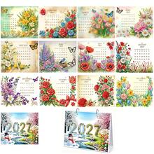 1pc 5D DIY-2027 Diamond Painting Desktop Calendar, Floral Pattern Theme Creative Design Paper Home Decor Double-Sided Desktop Calendar, Creative Handmade, Suitable For Home Study, Office And Desktop Decoration, Perfect For Women, Ideal Holiday And New Year Gift For Colleagues, Friends And Family - WTL004-flower 1 - View 1