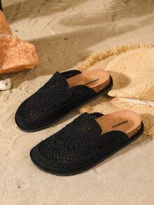HGUIGJ Women's Summer New Crochet Knitted Slide Sandals, Bohemian Style Slip-On Mule Shoes, Suitable For Beach Vacation, Outdoor Travel, Shopping - Black - View 6