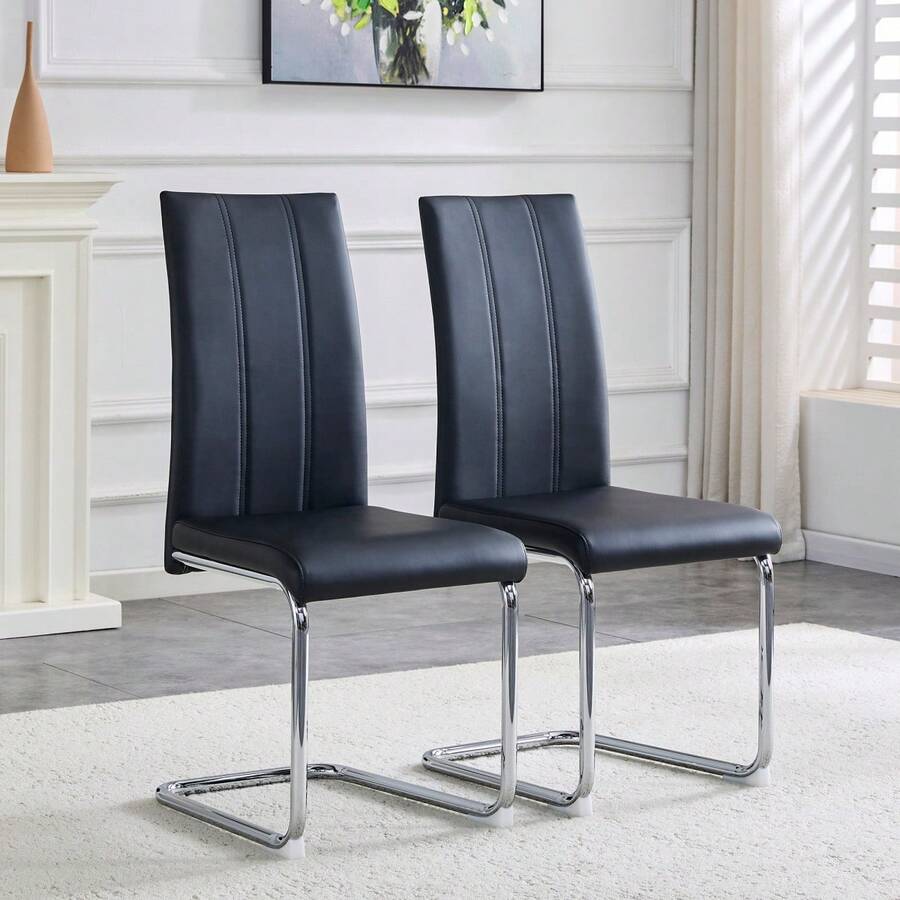 Modern, Minimalist Dining Chair Set (Set Of 2) / Dining Chairs With PU Upholstery / Easy Assembly, Load Capacity Up To 150 Kg, / Suitable For Dining Rooms, Kitchens And Living Rooms