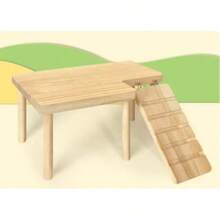 1 Set Solid Wood Double-Layer Platform Table With Ladder, Suitable For Hamsters, Gerbils, Golden Hamsters Climbing, With Hideout And Landscape Platform, For Small Pets, All-Season Use - one-size - View 2