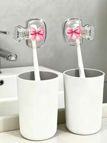 Pink Heart Bow Travel Toothbrush Protective Case, Luxury Cute Portable Durable Toothbrush Box, Transparent Toothbrush Storage Box, Toothbrush Head Protective Clip, Toothbrush Dust-Proof Protective Cover, Portable Design Easy To Carry, Dual-Hole Design For Easy Drainage And Ventilation, Dust-Proof Lid, Suitable As Gift For Couples, Friends, Family, Teachers, Travel Enthusiasts, Home, Dorm, Vacation Essentials, Suitable For Birthday, Back To School, Wedding, Return To School Occasions, Spring And Summer Essentials, Clean And Care For Your Oral Health, Family Gift. - Multicolor - View 6