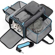 Faltbare Transporttasche für Katzen, 48*30*31 cm, grau, wasserdicht Transportbox für kleine Hunde – atmungsaktives Netzgewebe, aus Oxford Leichte Haustier-Tragetasche mit Schultergurt & waschbarem Kissen - Grau - Übersicht 3