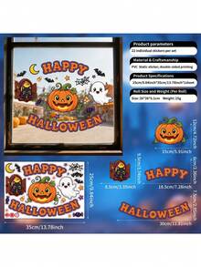 1PC Cute Cartoon Pumpkin Ghost Black Cat Static Window Sticker Happy Halloween Bat Spider Web Moon Candy Star Double-Sided Printed PVC Static Sticker No Glue Glass Decal Removable Reusable Home Store Window Door Halloween Party Holiday Decoration - Cartoon Pumpkin Ghost Black Cat - View 6