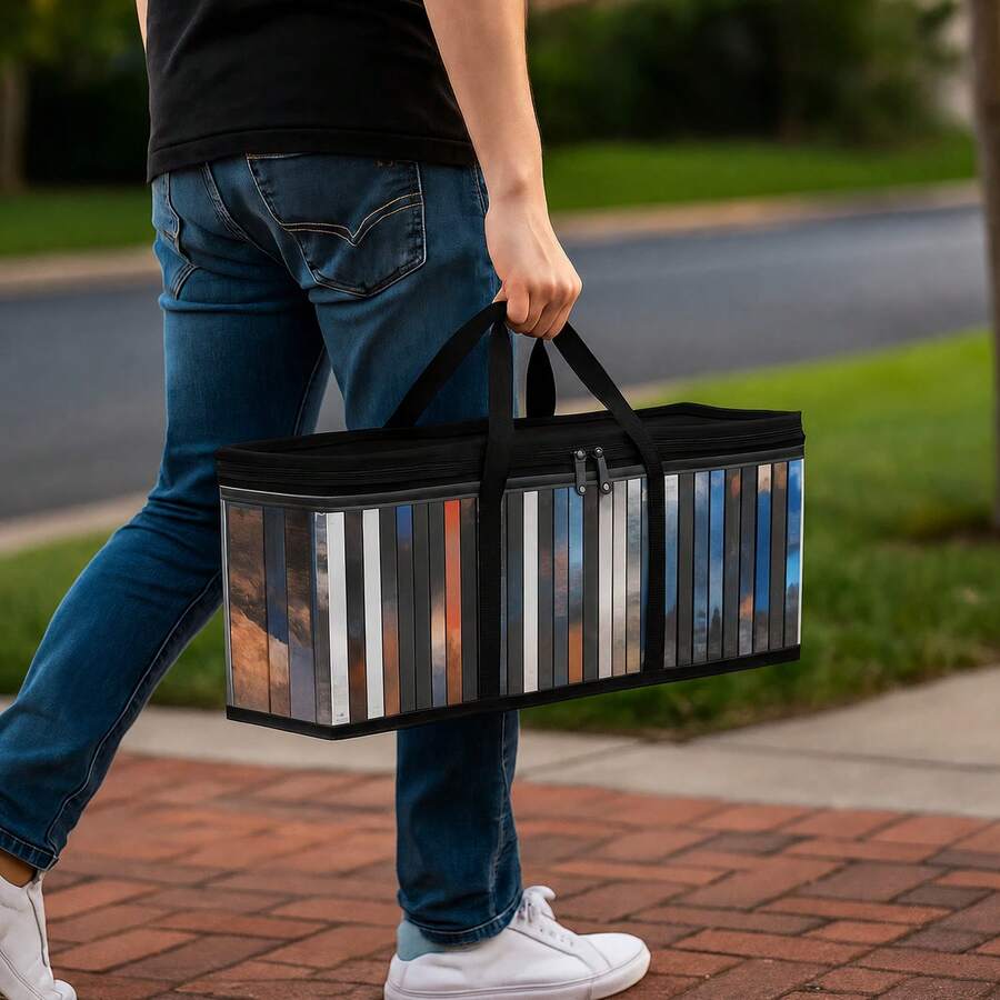 3pcs Large Capacity DVD Storage Box – 58 X 22 X 13 Cm Foldable Case With Carry Handles For Home, Office, Or Travel - Black - View 1