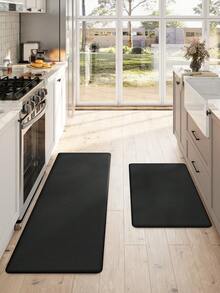 Juego de 2 alfombras de cocina con acolchado anti-fatiga, impermeables de espuma de memoria, tipo pasillo antideslizante para uso frente al fregadero, lavandería, escritorio de pie - Negro - Ver 4