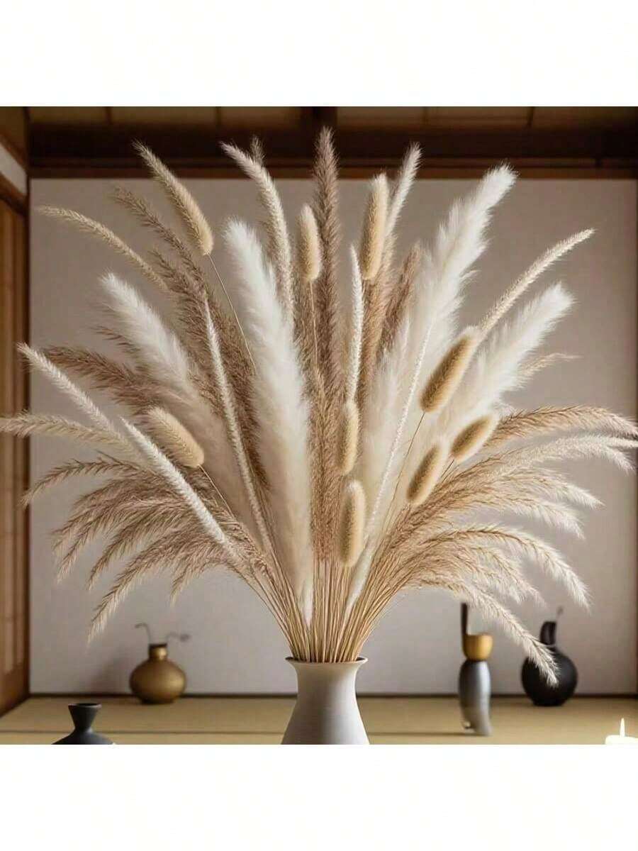 1pc Artificial Reed Grass & Eucalyptus Mixed Decorative Bouquet, For Wedding, Party Or Tabletop Decor, Bridal Hand Bouquet, Tabletop Decoration Prop - Brown - View 1