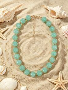 1pc European & American Bohemian Geometric Acrylic Round Bead Cloud Effect Beaded Necklace For Women, Summer Beach Vacation - Beaded Necklace - View 29