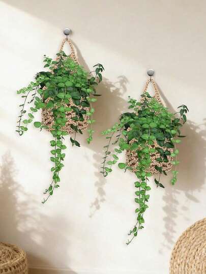 1pc/2pcs Indoor Hanging Planter/Basket, Suitable For Hanging Plants, Hand-Woven Basket (Also Suitable For Storage), Fits Plants Up To 4 Inches, Indoor Wall-Mounted Plant Holder/Planter, Decorative Hanging Decor For Living Room And Balcony
