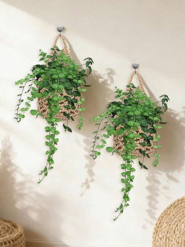 1pc/2pcs Indoor Hanging Planter/Basket, Suitable For Hanging Plants, Hand-Woven Basket (Also Suitable For Storage), Fits Plants Up To 4 Inches, Indoor Wall-Mounted Plant Holder/Planter, Decorative Hanging Decor For Living Room And Balcony