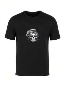 Men Small Graphic Print T-Shirt Soft Cotton Casual Tee - 黑色 - 查看 1