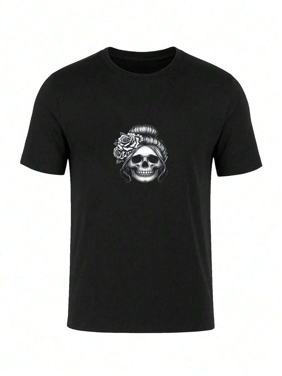Men Small Graphic Print T-Shirt Soft Cotton Casual Tee - 黑色 - 查看 1
