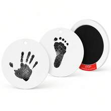 1pc Round Inkless No-Mess Print Pad Kit, Dual Use Pet Paw Baby Hand Foot Stamp Maker Memory Keepsake Gift - Black (plus Two Sheets Of Paper) - View 3