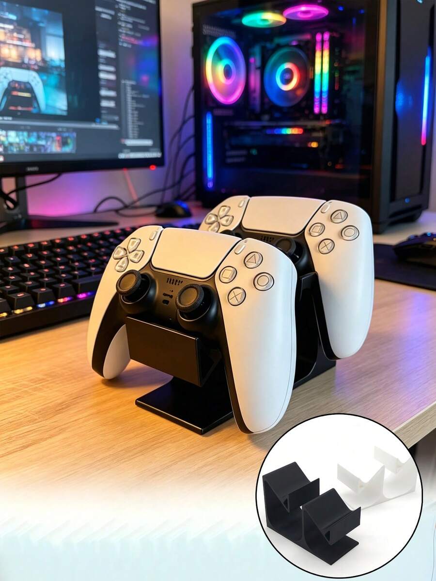 2-In-1 Game Controller Storage Rack, Durable Plastic, Space-Saving Controller Storage Rack, Controller And Headset Storage Rack, Home Entertainment Desktop Storage Organizer - Multicolor - View 1