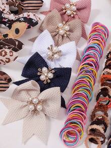 829PCS Cute Kids Hair Accessories Set, Suitable For Kids Daily Hairstyle Styling, Decorative Hair Clips, Swallowtail Bow Hair Clips, Rabbit Hair Clips, Elastic Hair Bands For Kids Braiding - Multicolor - View 7