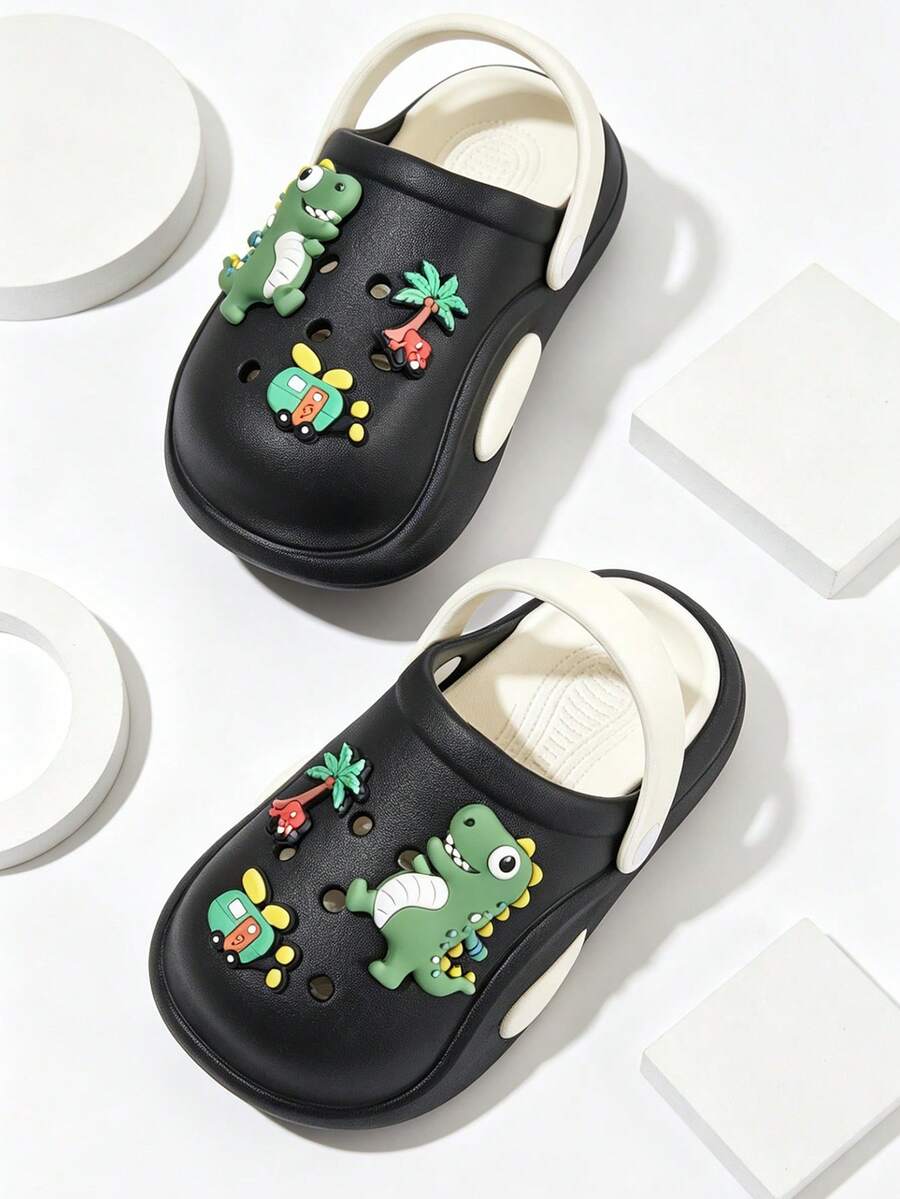 1 Pair Boys' Cartoon Dinosaur EVA Clogs With Accessories, Non-Slip Soft ...