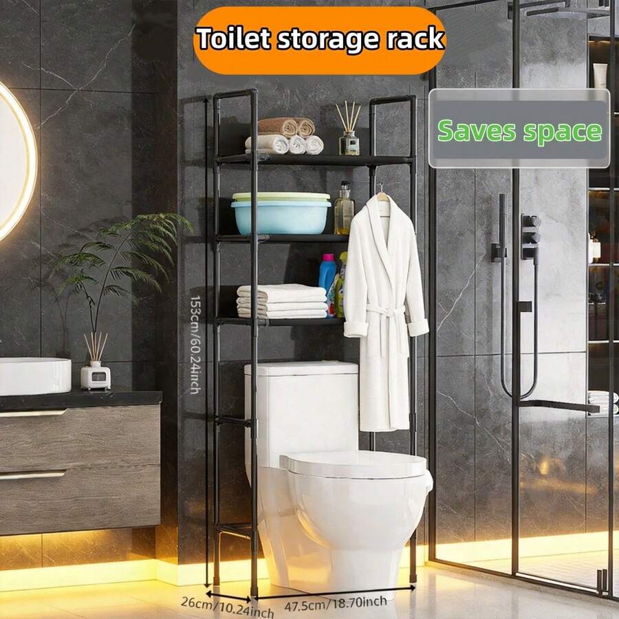 1 kệ để đồ nhà vệ sinh đặt sàn, màu đen/trắng, kệ đựng đồ ban công, kệ nhiều tầng cho phòng tắm, kệ để máy giặt đơn giản, thích hợp cho phòng tắm và ban công. - Nhiều màu - Xem 1