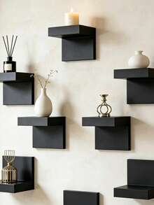 1/2/6/8pcs Deep Black Thickened Wall-Mounted Storage Shelf, Modern Floating Display Rack, Space-Saving Narrow Storage Shelf, Bathroom Storage, Suitable For Bedroom, Living Room, Kitchen, Bathroom, Home Decor, Laundry Room, Office And Plants - Multicolor - View 1