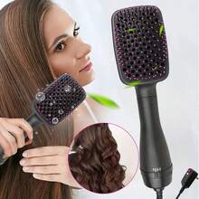 3-In-1 Hair Dryer Brush & Hot Air Styling Brush, Hair Straightener Brush For Drying, Straightening & Smoothing, 3 Heat/Speed Settings, Paddle Design For All Hair Types. - US A Type Plug(110-127V) - View 1