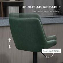 Set Of 2 Retro Adjustable Bar Stools With Backrest, Swivel Padded Upholstered Bar Chairs Height Adjustable Counter Stools For Kitchen Island Home Bar, Green - Black - View 7
