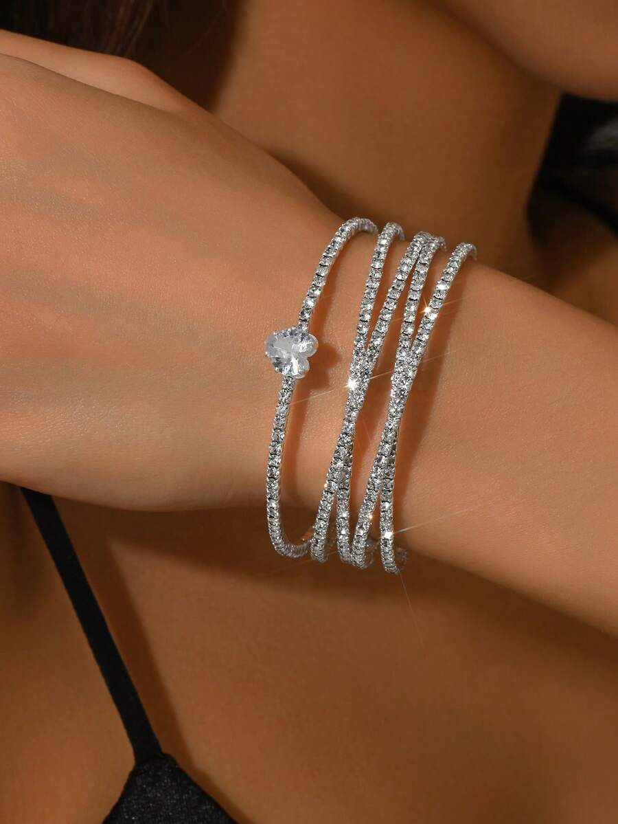 1pc Women's Claw Chain Elegant High-End Full Rhinestone Open Bangle Bracelet Suitable For Daily And Party Wear - Silver-b1050 - View 1