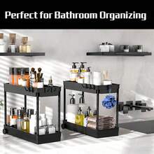 Under Sink Storage Rack, 2-Tier Bathroom Cabinet Organizer With Hooks, Multi-Purpose Storage Basket Shelf, Storage Rack, Home Storage Rack, Suitable For Kitchen, Living Room, Bedroom, Office, Commercial Restroom And Bathroom, Multi-Functional Storage Basket - View 12