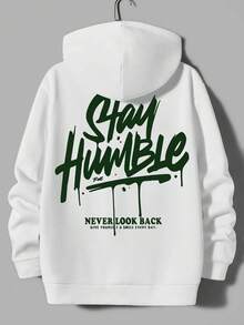 Stay Humble Graffiti Letter Loose Fit Hoodie Sweatshirt Men Spring Autumn Pure White Street Casual Pullover - White - View 4