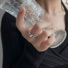 1pc Asymmetrical Geometric Pattern Silver Ring, Women's Couple Minimalist Style Date Essential Jewelry - Silver - View 3